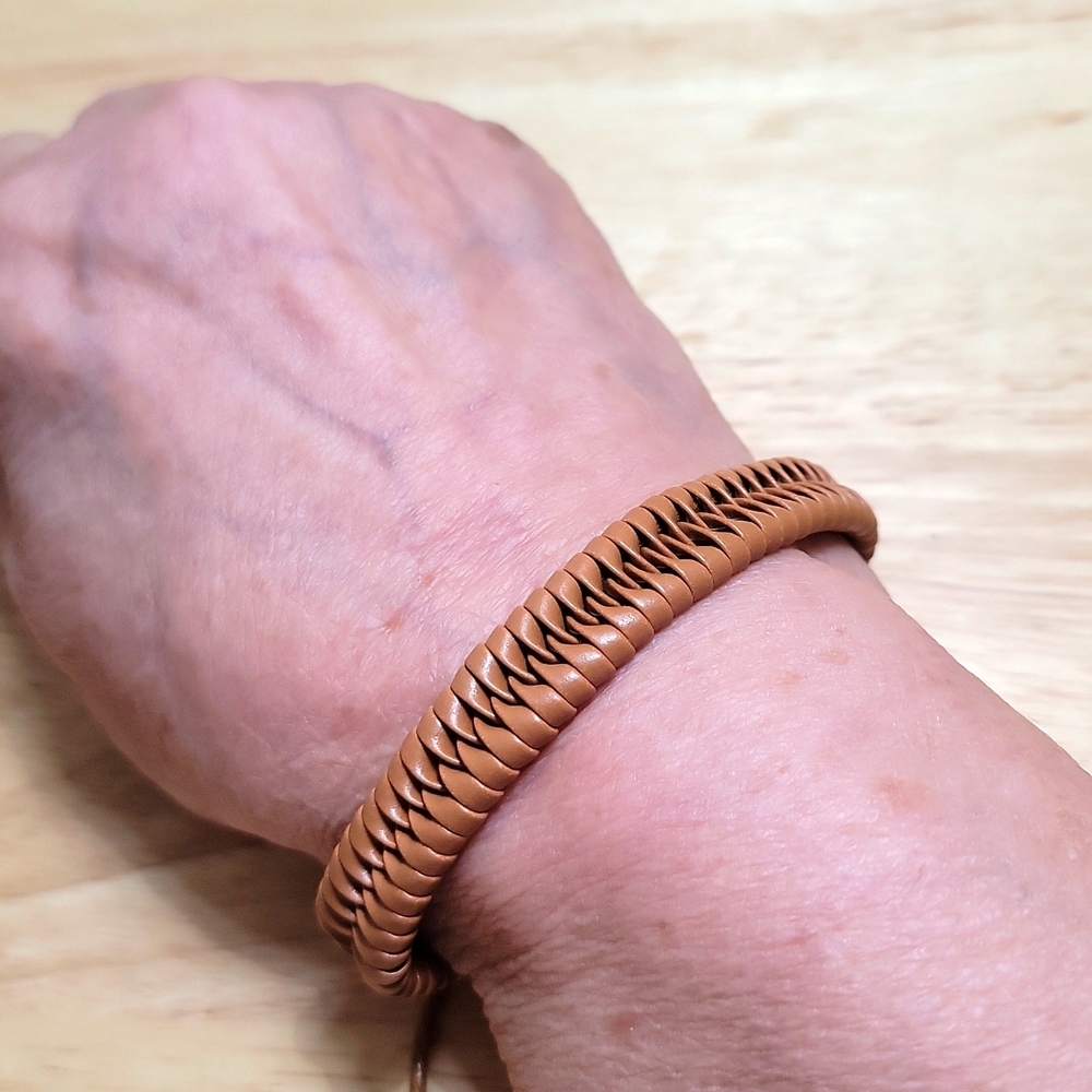 Faux Leather Woven Bracelet Tan Adjustable New